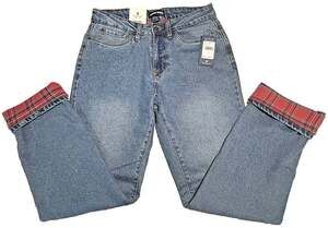 New Lands’ End Womens 6 Tartan Flannel Lined Denim Straight Leg Warm Mom Jeans